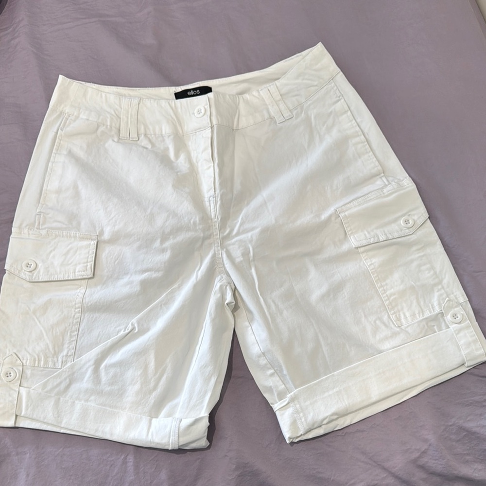 ellos White Cargo Shorts with Cuffed Hem